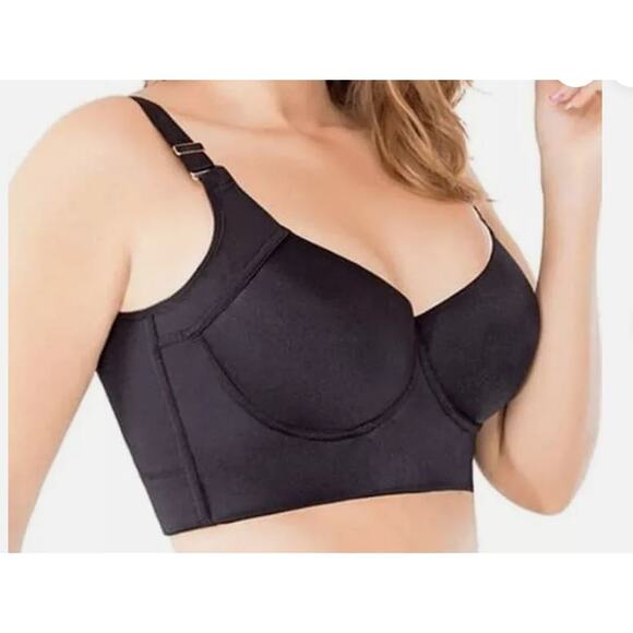 Plus Size Push Up Bra, Deep Cup, Hide Back Fat Full Coverage, Black 44F - Picture 1 of 9
